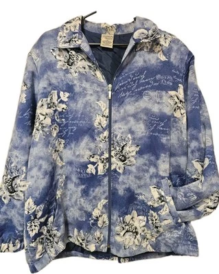 Allison Daley Women Size 16 Blue Floral Zip Front Lined Lightweight Jacket Soft - Image 1 of 4