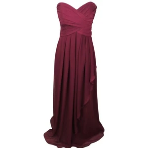 Davids Bridal Wine Red Dress Burgundy Maroon Sweetheart Chiffon Strapless 2 - Picture 1 of 6