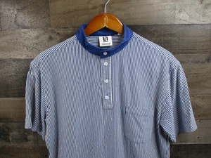 Solo Golf Shirt Mens 2XL Blue Striped Bamboo Organic Cotton Made Portugal Pocket - Picture 1 of 11