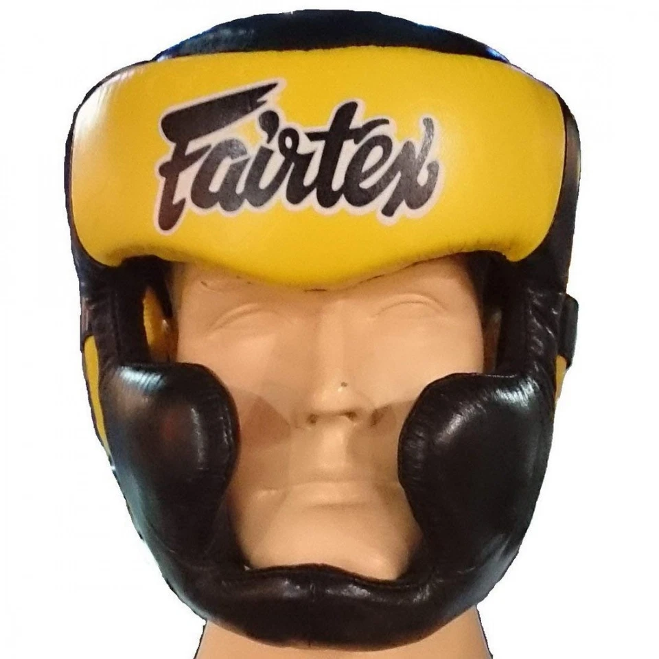 New Fairtex hg 13 Head Guard - Lace Up Head Boxing, Muay Thai Black/Yellow Japan - Image 1 of 1