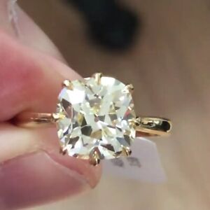 1.49Ct Old Mine Cushion Cut Moissanite Solitaire Engagement Ring 10K Yellow Gold