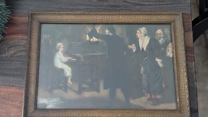 VINTAGE ANTIQUE MORRIS & BENDIEN FRAMED LITHO - child playing Piano Scene - Picture 1 of 8