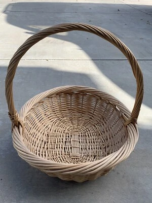 XLarge Wicker Basket Flat Herb Flower Gathering Chic Vintage Woven Rattan - Image 1 of 4