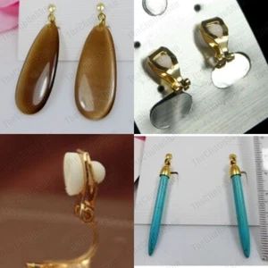 2"long CLIP ON gold fashion TURQUOISE STONE/GLASS TEAR spike DROPPER EARRINGS - Picture 1 of 4