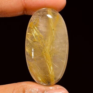 Natural Golden Rutile Quartz Loose Gemstone Oval Cabochon 61.50 Cts 41X22X8 mm - Picture 1 of 6