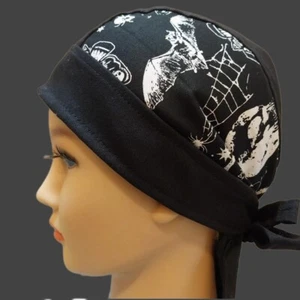 Biker Gothic Durag, FITTED Bandana, Skull CAP, Helmet liner, cotton, made Aust - Picture 1 of 10