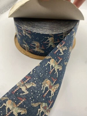Vintage Carousel Horse Blue Craft Ribbon 2" Wide Weatherproof Roll 45 Yards NEW! - Image 1 of 4