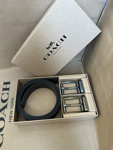 NWT COACH MEN'S BOXED HARNESS BUCKLE CUT TO SIZE REVERSIBLE BROWN BLACK NWT 38mm - Picture 1 of 12