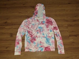 New Women's XL Pink & Blue Tie Dye BOBBIE BROOKS Long Sleeve Hooded Shirt B11 - Picture 1 of 2