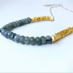 Labradorit & 24K Gold Halskette Neu Bondhu - Bild 1 von 7