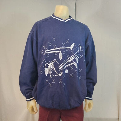 Vintage Grand Slam Navy Blue Golf Graphic Print Long Sleeve Crew Shirt XLARGE XL - Image 1 of 4