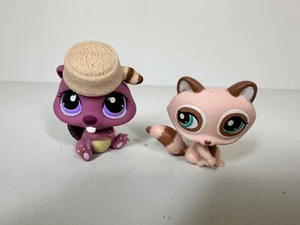 Littlest Pet Shop Beaver 1410 Raccoon 1409 Retired 2009 Hasbro Pet Pairs LPS - Picture 1 of 3