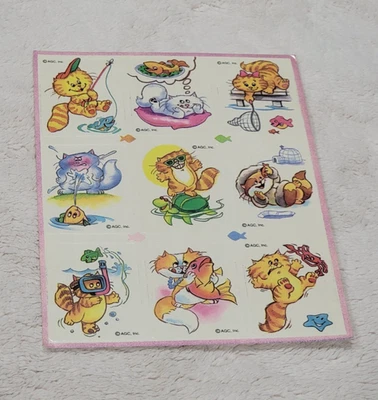 Vintage AGC Inc. American Greetings Cat And Fish Fishing 1 Stickers Sheet Kitten - Image 1 of 4