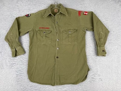 VINTAGE Boy Scouts of America Shirt Youth Large Green 1940s 40s Twill Utah - Image 1 of 4