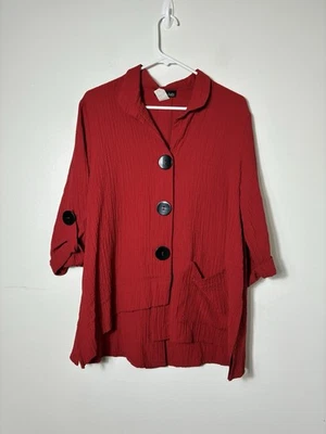 Blusa De Colección Moonlight Botón Delantero Gauzy Talla Grande Roja Boho Arte Para Usar  Foto 1 de 4