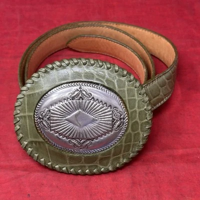 Fred Coen Santa Fe Sterling Silver Leather Concho Western Skinny Belt 31 Artisan - Image 1 of 4