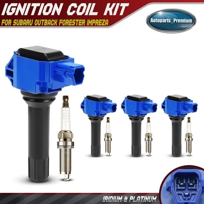 4x Blue Ignition Coil & 4x Iridium Spark Plug Kit for Subaru Outback 2015-2019 - Image 1 of 4