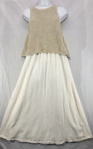 Anthropologie Moth Twofer Maxi Dress Cotton Gauze Skirt Knit Top Beige Womens L - Picture 1 of 17
