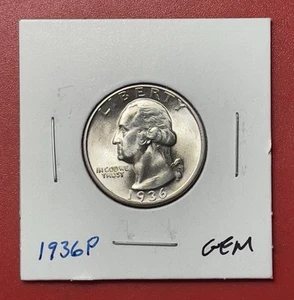 1936 P Washington Silver Quarter, Gem Uncirculated. - Picture 1 of 2