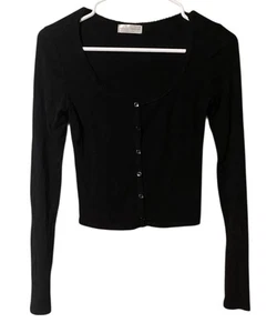 Frankee & Skylar Top Damen klein schwarz Langarm Knöpfe gerippt Whimsigoth - Bild 1 von 14