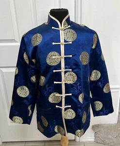 Chinese Eastern Collection Men’s Satin Jacket Blue /Gold Symbols XL VTG - Picture 1 of 11