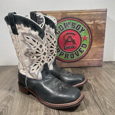 Laredo Women's 7.5M Blue and White Western Boot Square Toe 5880 Ortholite - Image 1 of 4