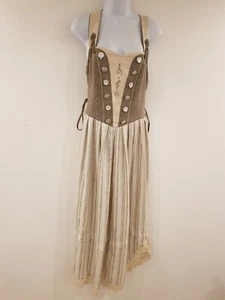 Vintage Dress Long Maxi Linen Dirndl Bavarian Beige Size 16 Pinafore Retro Folk - Picture 1 of 16