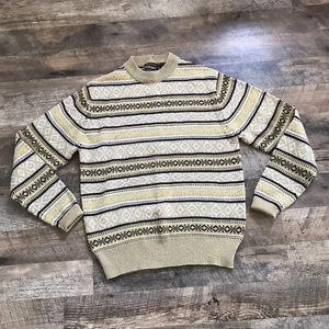 Vintage Wellington Sweater Women’s Medium Yellow Tan Striped Knit Grandpacore - Picture 1 of 6