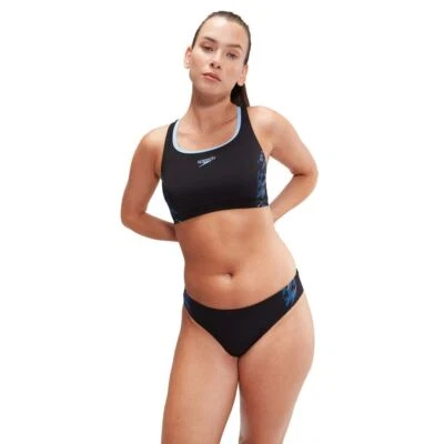 Speedo Womens Placement 2 Piece - Swimming 2 Piece - Black/True Cobalt - Image 1 of 4