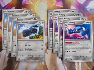 4x Juego de cartas coleccionables Pokémon Beldum & Metang 113/162 114/162 Fuerzas temporales casi nuevo x4 - Imagen 1 de 1