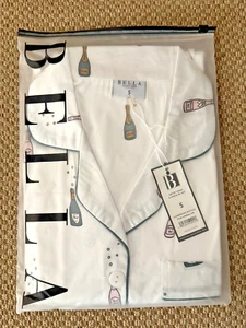BELLA SLEEP + SPA Long Sleeve Silky Satin Pajama Set, Champagne Bottles Small PJ - Picture 1 of 7
