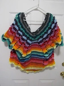 Rainbow sweater shirt handmade crochet - Picture 1 of 5