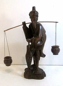 HAND CARVED MAHOGANY CHINESE MAN FIGURINE 14" TALL - Picture 1 of 3