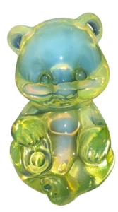 Vintage Fenton 3.5" Translucent Yellow Vaseline Glass Teddy Bear with Label - Picture 1 of 6
