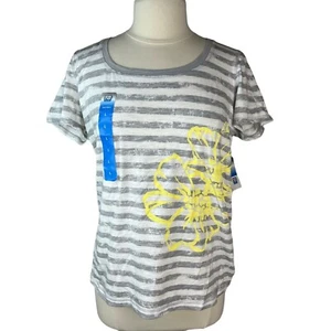 SB Active Tshirt Womens Large Gray White Stripes Activewear New - Picture 1 of 9