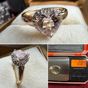 14K Gold Estate 24 Diamond 2.50ct Pink Morganite Heart Cushion Halo Ring 2.84 Gr - Picture 1 of 24