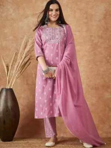 Indian Women Kurta Pant Dupatta Set Bollywood Designer Top Tunic Kurti Set Dress - Picture 1 of 7