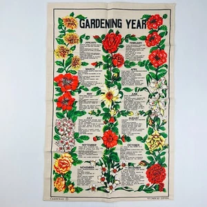 Gardening Year Garden Months Vintage Tea Towel Retro Collectable - Foto 1 di 4