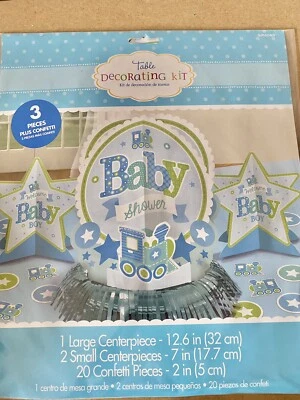 Kit Decoración Mesa Baby Shower, Bebé Niño, 3 Centros de Mesa Azul y Confeti Foto 1 de 3