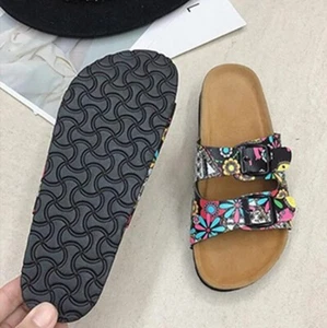 NEW Women's Slippers Buckle Flat Flip Flops Wooden Sole Fashion Hollow Pattern - Picture 1 of 14
