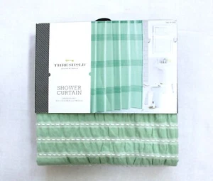 Threshold Seersucker Green Pleated Cotton Shower Curtain NEW - Picture 1 of 4