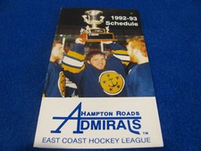Hampton Roads Admirals 1992/93 ECHL Minor Hockey Pocket Schedule - Coca Cola