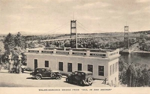 Postal Waldo-Hancock Bridge Sail Inn Diner & Anchor Prospect, ME de colección años 40 - Imagen 1 de 2