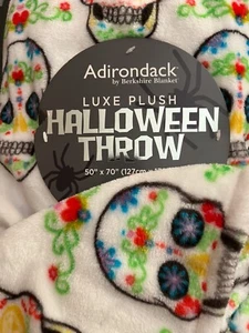 Adirondack Halloween Multicolor Skulls White Soft Plush Throw Blanket 50” X 70” - Picture 1 of 2