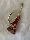 Vintage Hand Painted Red Blown Mercury Glass & Mica Christmas Horn Ornament
