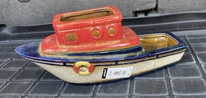 Vintage Unbranded Red & Blue Ceramic Boat Planter - Picture 1 of 11