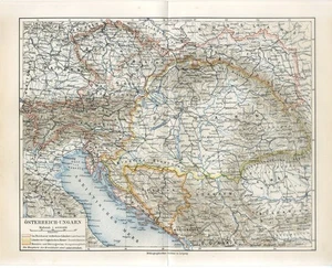 1899 AUSTRIA-HUNGARY BOSNIA CROATIA CZECHIA GALICIA UKRAINE SLOVENIA Map dated - Picture 1 of 1