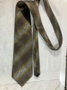 Versini Striped Silk Neck Tie Gold Gray Beige Extra Long Wide Hand Made - Picture 1 of 4