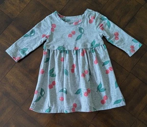 Mädchen Baby Gap Größe 12-18 Monate Kirschmotiv L/S grau Kleid - Bild 1 von 8