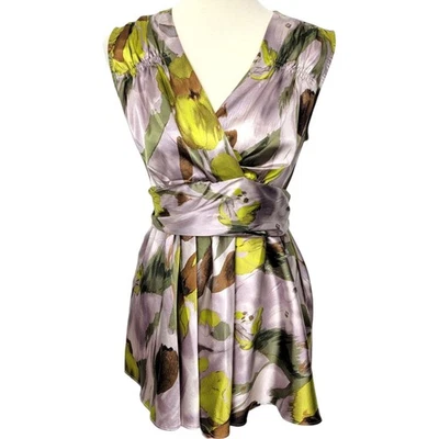 Топ Simply Vera Vera Wang 8 атласный галстук талия лесная фея акварель без рукавов - Изображение 1 из 4